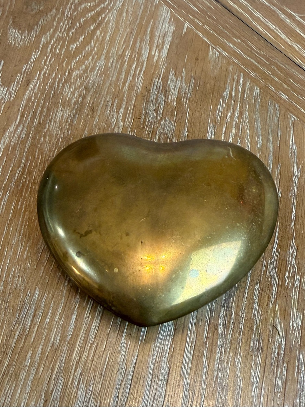 Vintage Patina Brass Heart Shaped Lid Trinket Box Keepsake